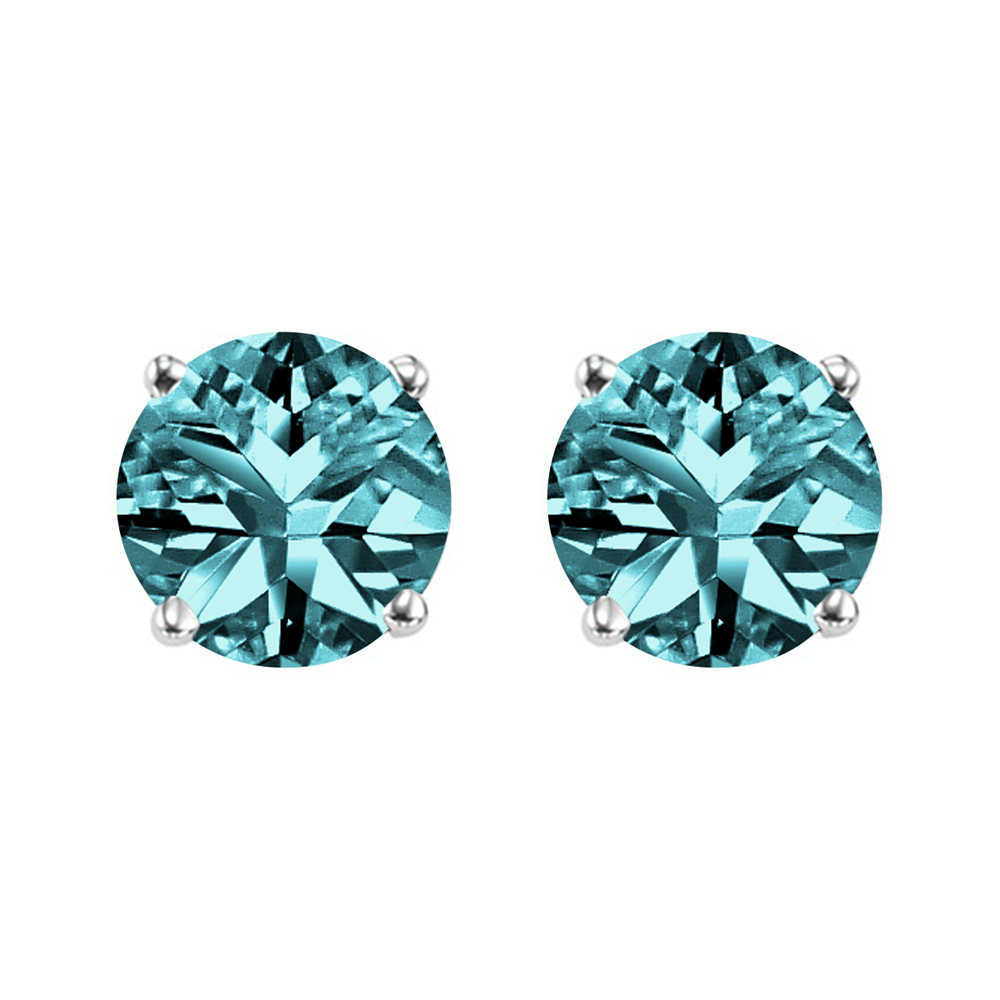 14K WG 1/2 ct. tw. Blue Diamond Four Prong Solitaire Stud Earring