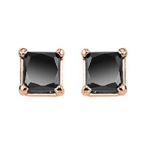 14K RG 1/2 ct. tw. Black Princess Cut Diamond Four Prong Solitaire Stud Earring