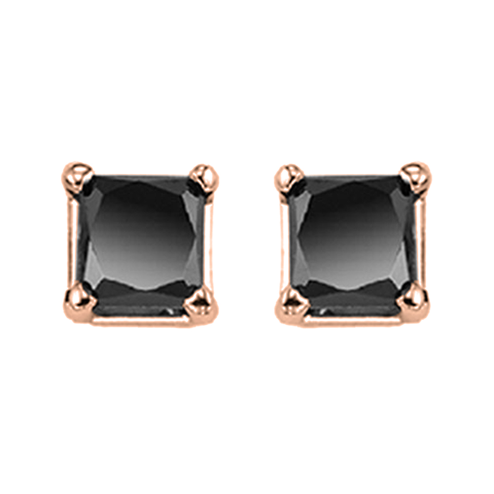 14K RG 1/2 ct. tw. Black Princess Cut Diamond Four Prong Solitaire Stud Earring