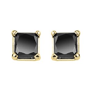 14K YG 1/2 ct. tw. Black Princess Cut Diamond Four Prong Solitaire Stud Earring
