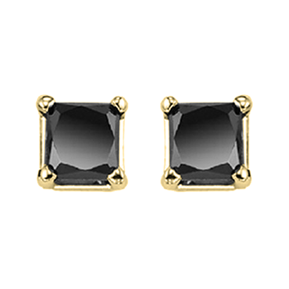 14K YG 1/2 ct. tw. Black Princess Cut Diamond Four Prong Solitaire Stud Earring