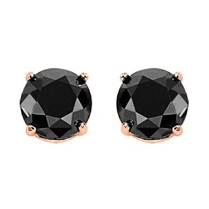 10K RG 3/4 ct. tw. Black Diamond Four Prong Solitaire Stud Earring