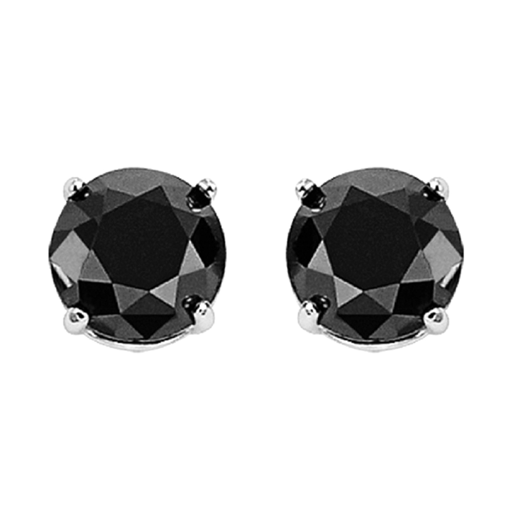 10K WG 3/4 ct. tw. Black Diamond Four Prong Solitaire Stud Earring