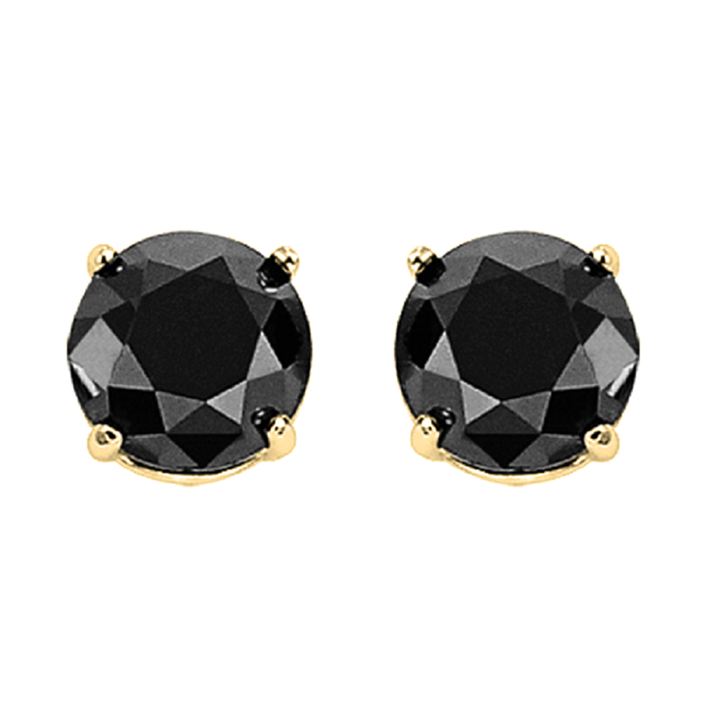 14K YG 3/4 ct. tw. Black Diamond Four Prong Solitaire Stud Earring