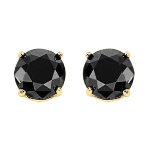 14K YG 1 ct. tw. Black Diamond Four Prong Solitaire Stud Earring