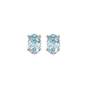 14K WG 1 ct. tw. Oval Aquamarine Four Prong Solitaire Stud Earring