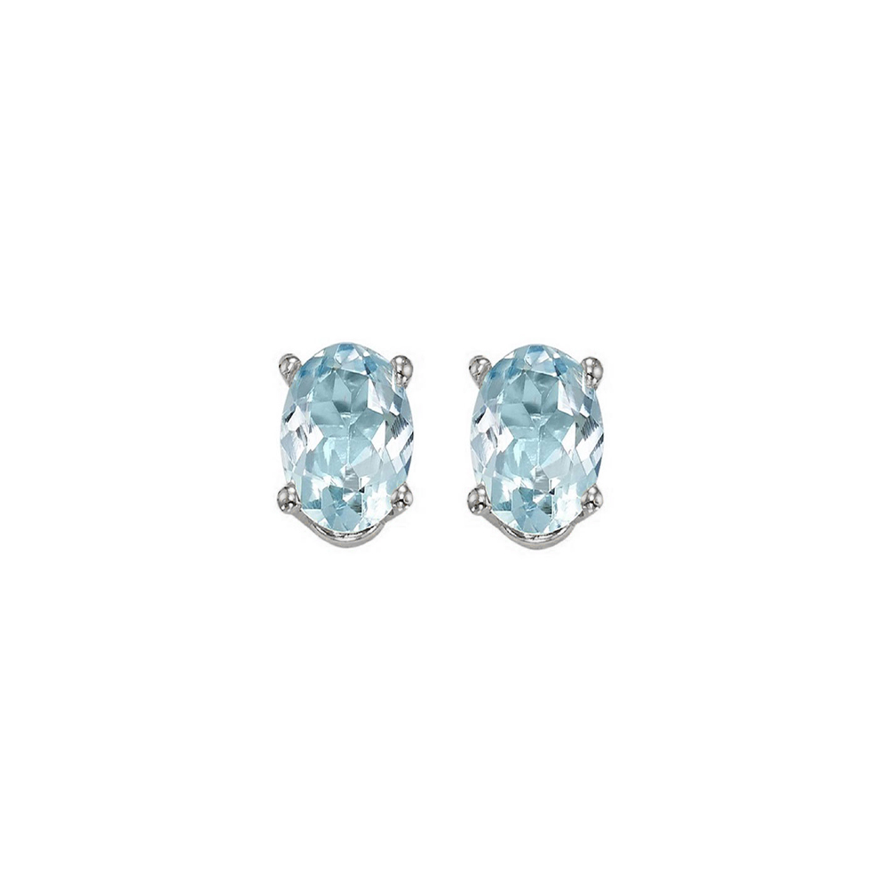 14K WG 1 ct. tw. Oval Aquamarine Four Prong Solitaire Stud Earring