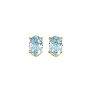 14K YG 1 ct. tw. Oval Aquamarine Four Prong Solitaire Stud Earring