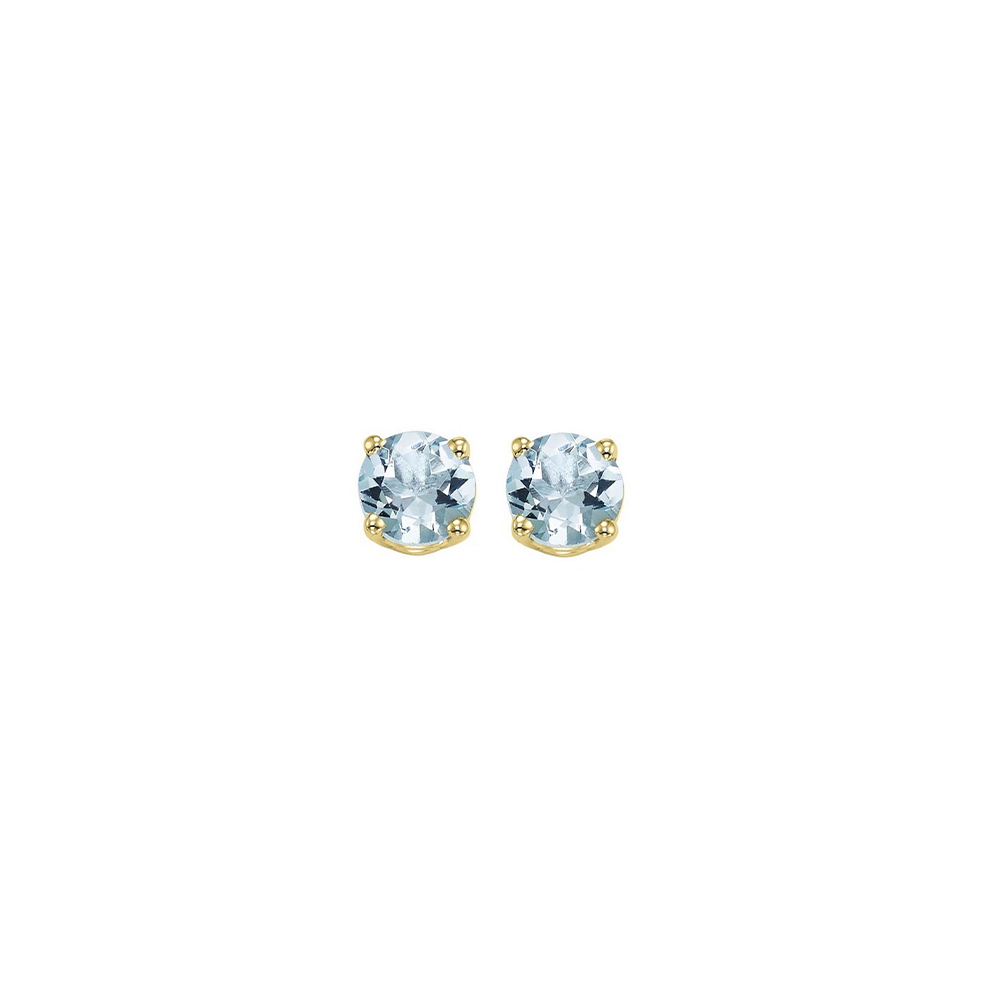 14K YG 1/2 ct. tw. Aquamarine Four Prong Solitaire Stud Earring
