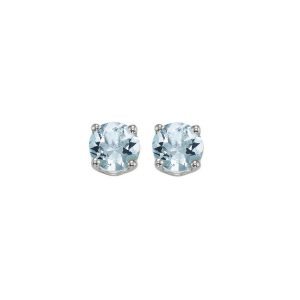 14K WG 1 ct. tw. Aquamarine Four Prong Solitaire Stud Earring