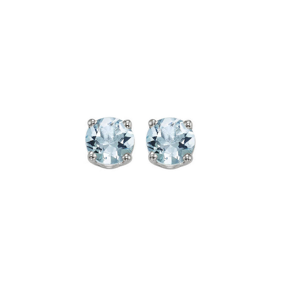 14K WG 1 ct. tw. Aquamarine Four Prong Solitaire Stud Earring