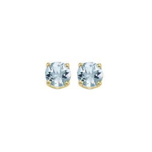 14K YG 1 ct. tw. Aquamarine Four Prong Solitaire Stud Earring
