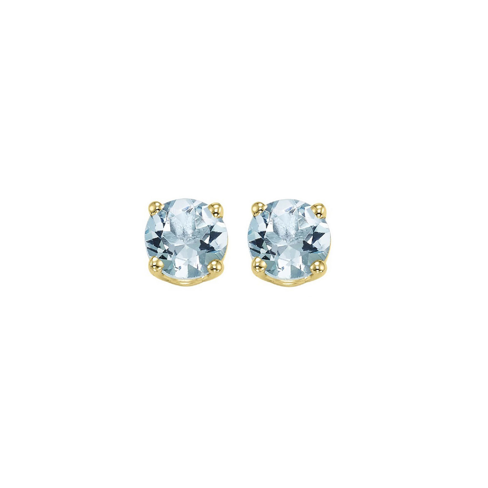 14K YG 1 ct. tw. Aquamarine Four Prong Solitaire Stud Earring