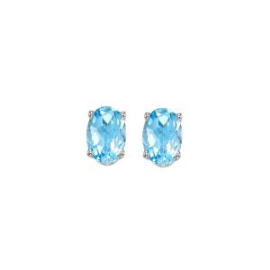 14K WG 7/8 ct. tw. Oval Blue Topaz Four Prong Solitaire Stud Earring