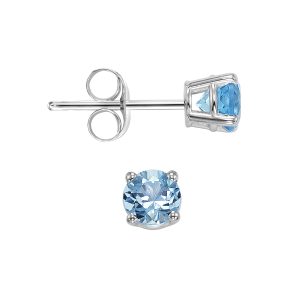 14K WG 1/2 ct. tw. Blue Topaz Four Prong Solitaire Stud Earring