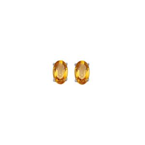14K WG 1/2 ct. tw. Oval Citrine Four Prong Solitaire Stud Earring