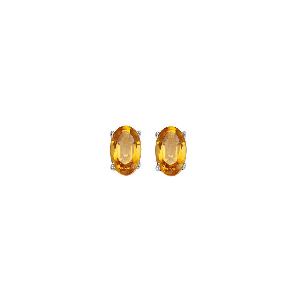 14K WG 1/2 ct. tw. Oval Citrine Four Prong Solitaire Stud Earring