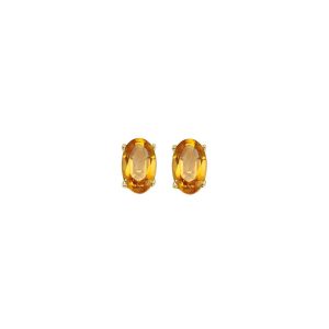 14K YG 1/2 ct. tw. Oval Citrine Four Prong Solitaire Stud Earring