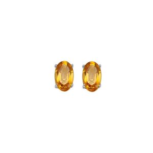 14K WG 1 ct. tw. Oval Citrine Four Prong Solitaire Stud Earring