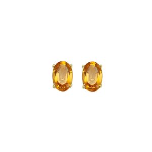 14K YG 1 ct. tw. Oval Citrine Four Prong Solitaire Stud Earring
