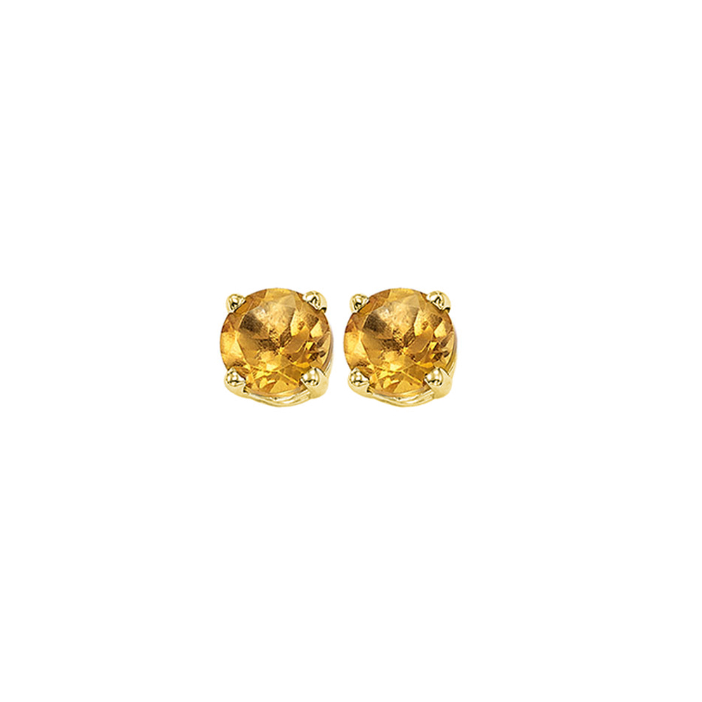 14K YG 1 ct. tw. Citrine Four Prong Solitaire Stud Earring