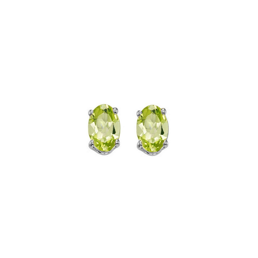 14K WG 1/2 ct. tw. Oval Peridot Four Prong Solitaire Stud Earring