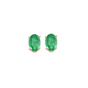 14K RG 1/2 ct. tw. Oval Cut Emerald Four Prong Solitaire Stud Earring