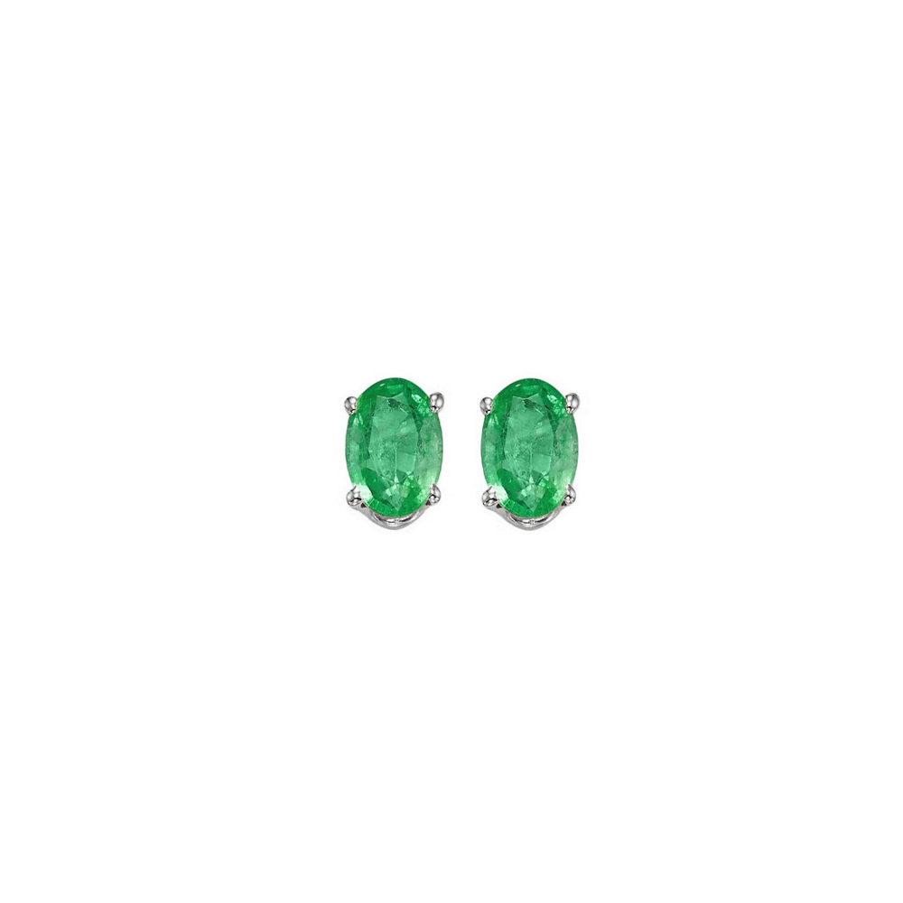 14K WG 1/2 ct. tw. Oval Cut Emerald Four Prong Solitaire Stud Earring