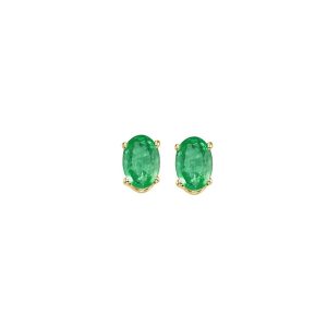 14K YG 1/2 ct. tw. Oval Cut Emerald Four Prong Solitaire Stud Earring