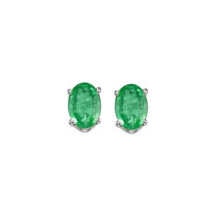 14K WG 1 ct. tw. Oval Cut Emerald Four Prong Solitaire Stud Earring