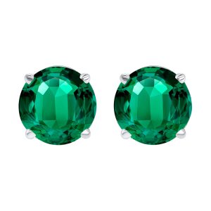 14K WG 1/5 ct. tw. Emerald Four Prong Solitaire Stud Earring