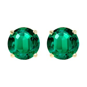 14K YG 1/5 ct. tw. Emerald Four Prong Solitaire Stud Earring