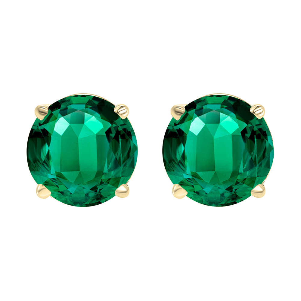 14K YG 1/5 ct. tw. Emerald Four Prong Solitaire Stud Earring