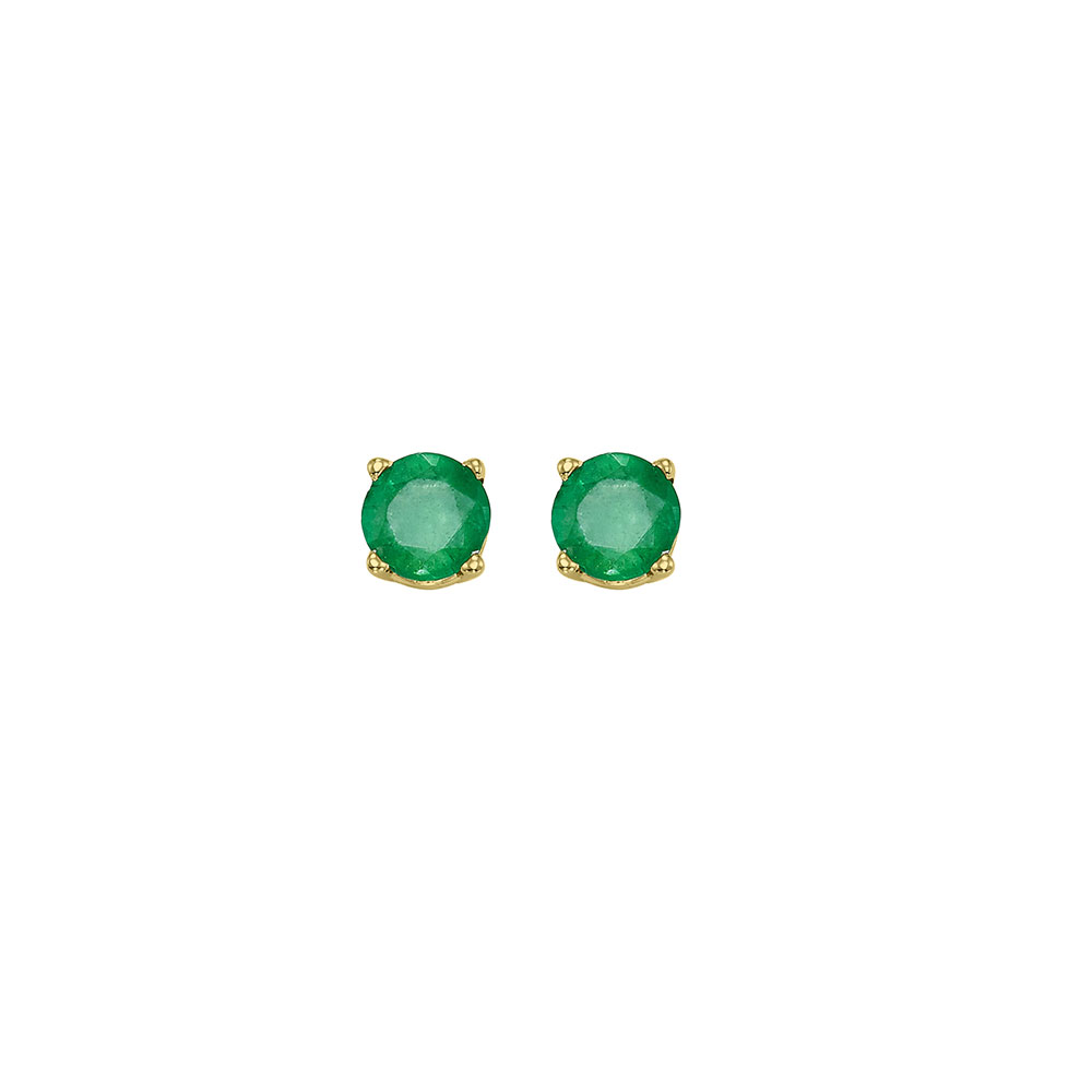 14K YG 1/2 ct. tw. Emerald Four Prong Solitaire Stud Earring