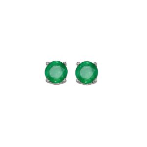 14K WG 7/8 ct. tw. Emerald Four Prong Solitaire Stud Earring