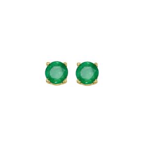 14K YG 7/8 ct. tw. Emerald Four Prong Solitaire Stud Earring