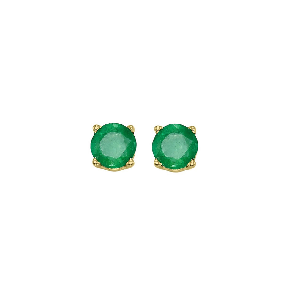 14K YG 7/8 ct. tw. Emerald Four Prong Solitaire Stud Earring