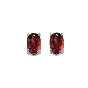 14K WG 1 ct. tw. Oval Garnet Four Prong Solitaire Stud Earring