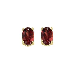 14K YG 1 ct. tw. Oval Garnet Four Prong Solitaire Stud Earring