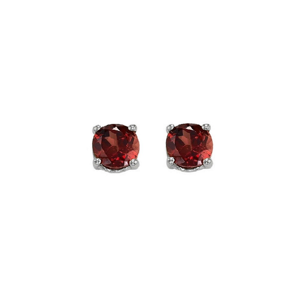 14K WG 7/8 ct. tw. Garnet Four Prong Solitaire Stud Earring