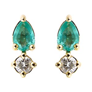 10K YG 1/50 ct. tw. Diamond & 1/20 ct. tw. Pear Cut Emerald Stud Earring