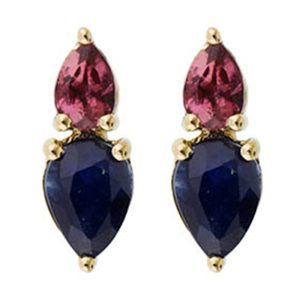 10K YG 1/3 ct. tw. Pear Sapphire & Pink Tourmaline Stud Earring