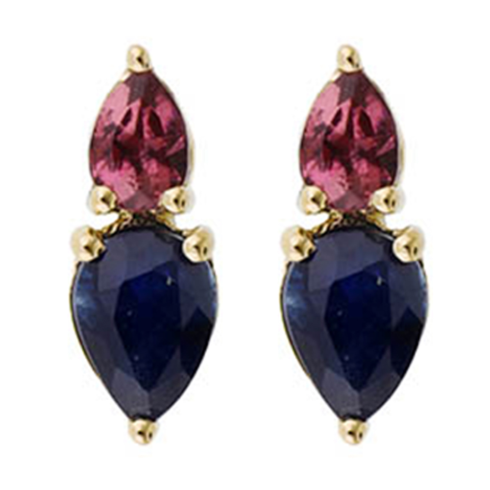 10K YG 1/3 ct. tw. Pear Sapphire & Pink Tourmaline Stud Earring