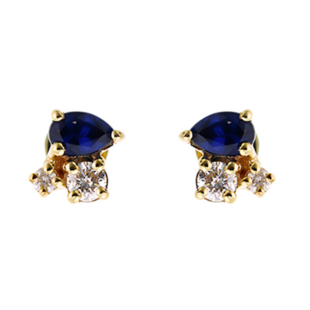 10K YG 1/50 ct. tw. Diamond & 1/15 ct. tw. Pear Sapphire Stud Earring