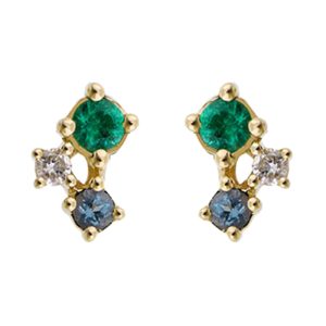 10K YG 1/50 ct. tw. Diamond & 1/20 ct. tw. Emerald & Blue Topaz Stud Earring