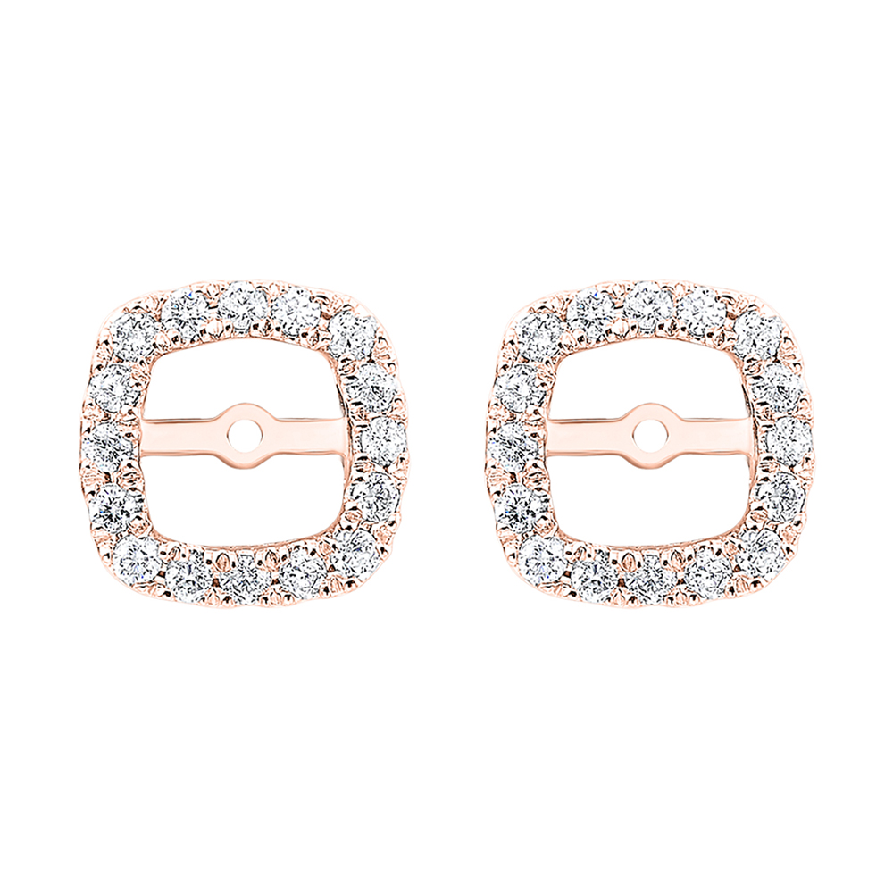 14K RG 1/5 ct. tw. Diamond Cushion Halo Jacket Earring (1/2 ct. tw. Center Diamond)