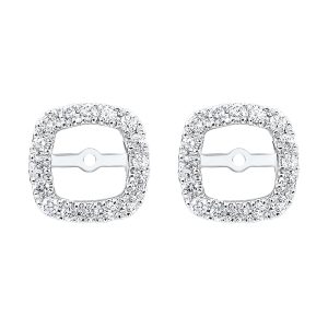 14K WG 1/5 ct. tw. Diamond Cushion Halo Jacket Earring (1/2 ct. tw. Center Diamond)