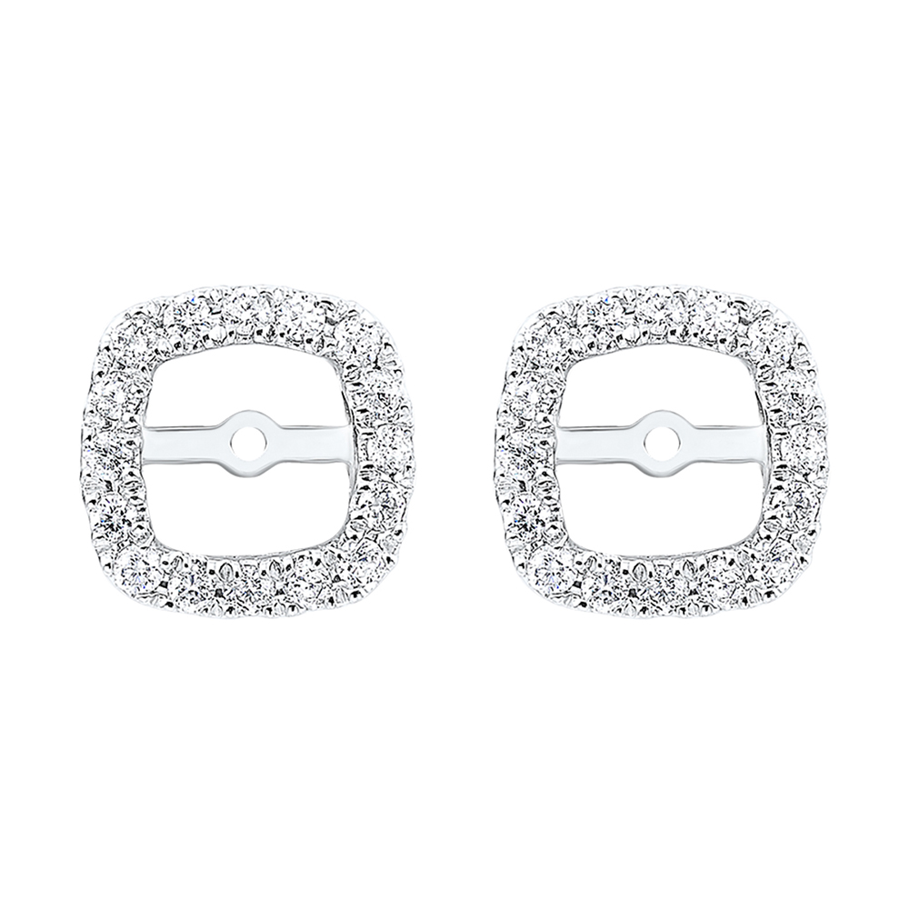 14K WG 1/5 ct. tw. Diamond Cushion Halo Jacket Earring (1/2 ct. tw. Center Diamond)