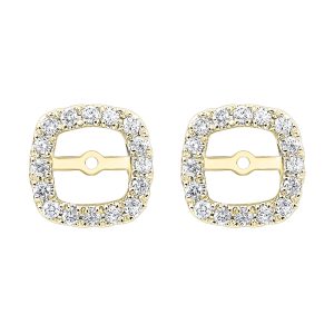 14K YG 1/5 ct. tw. Diamond Cushion Halo Jacket Earring (1/2 ct. tw. Center Diamond)