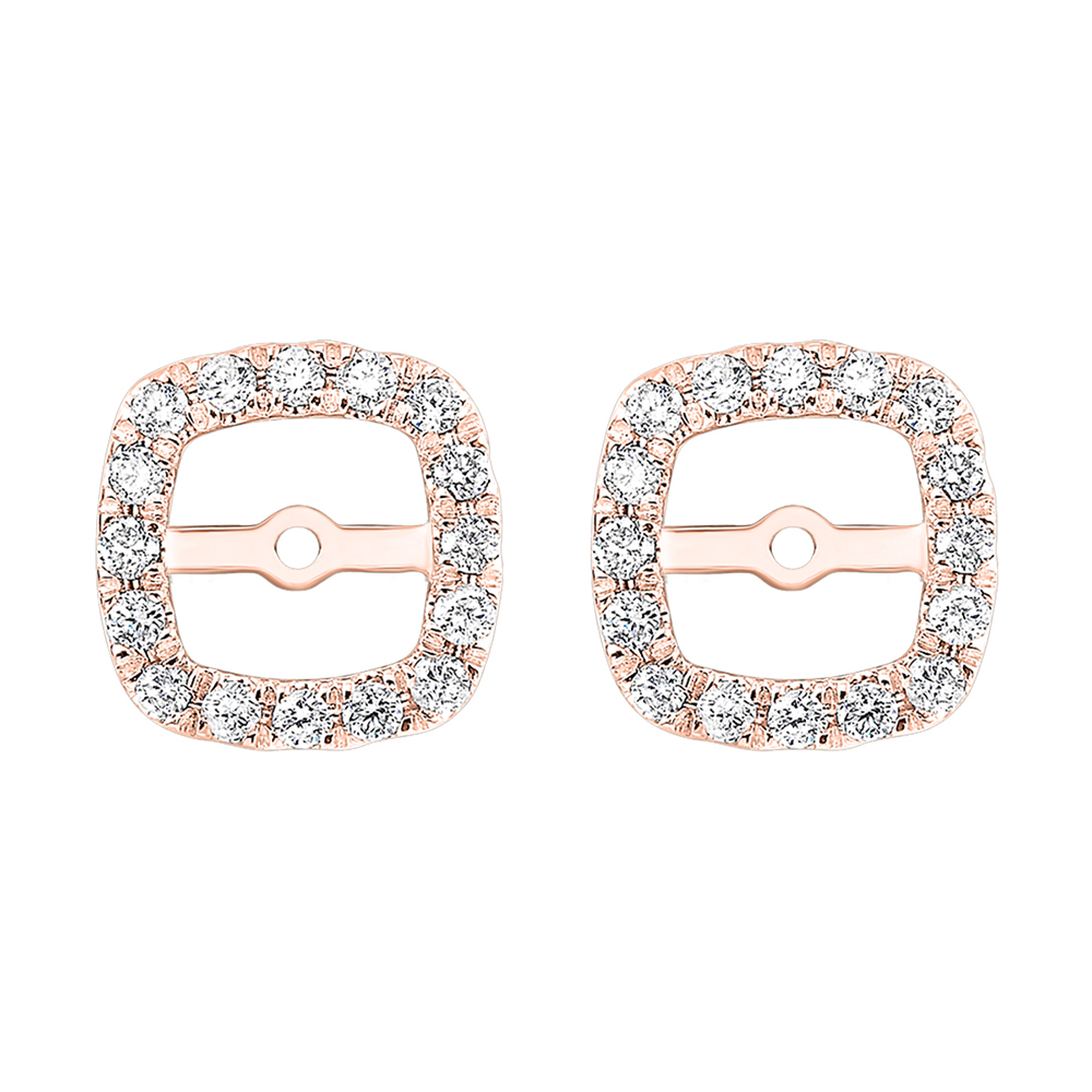 14K RG 1/5 ct. tw. Diamond Cushion Halo Jacket Earring (3/4 ct. tw. Center Diamond)